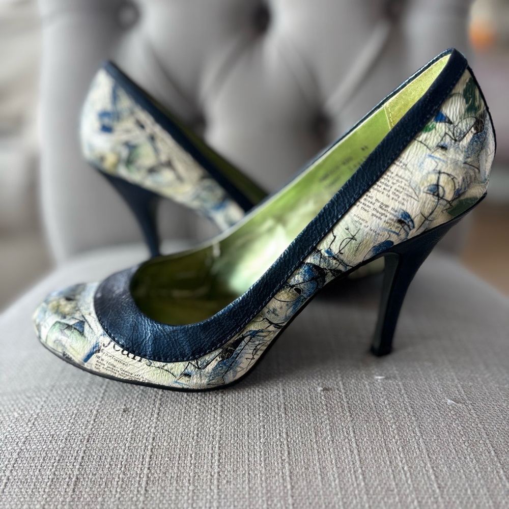 Naughty Monkey Navy and Cream Artistic Heels